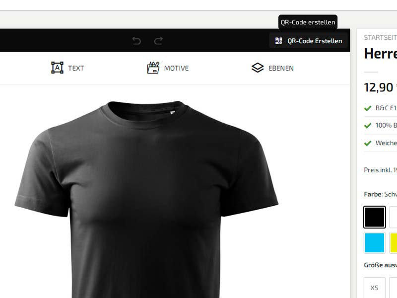 QR Code für T Shirt auswählen